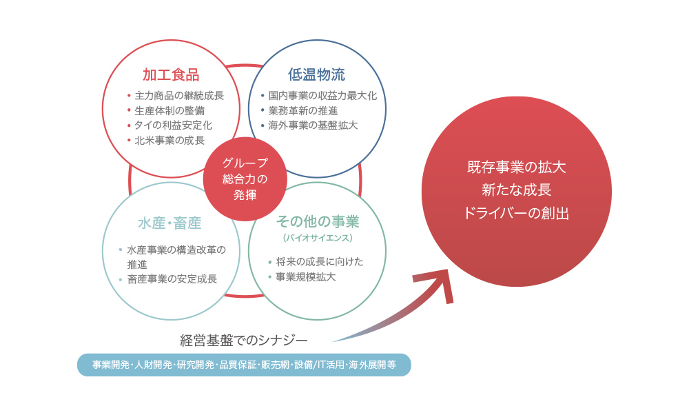 各事業でグループの総合力を発揮し、既存事業の拡大や新たな成長、ドライバーの創出を図る