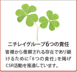 ニチレイグループ6つの責任 皆様から信頼される存在であり続けるために「6つの責任」を掲げCSR活動を推進しています。